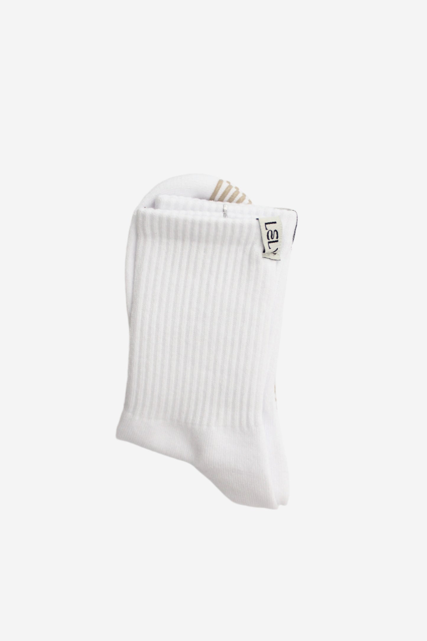 White ribbed crew grip sock 