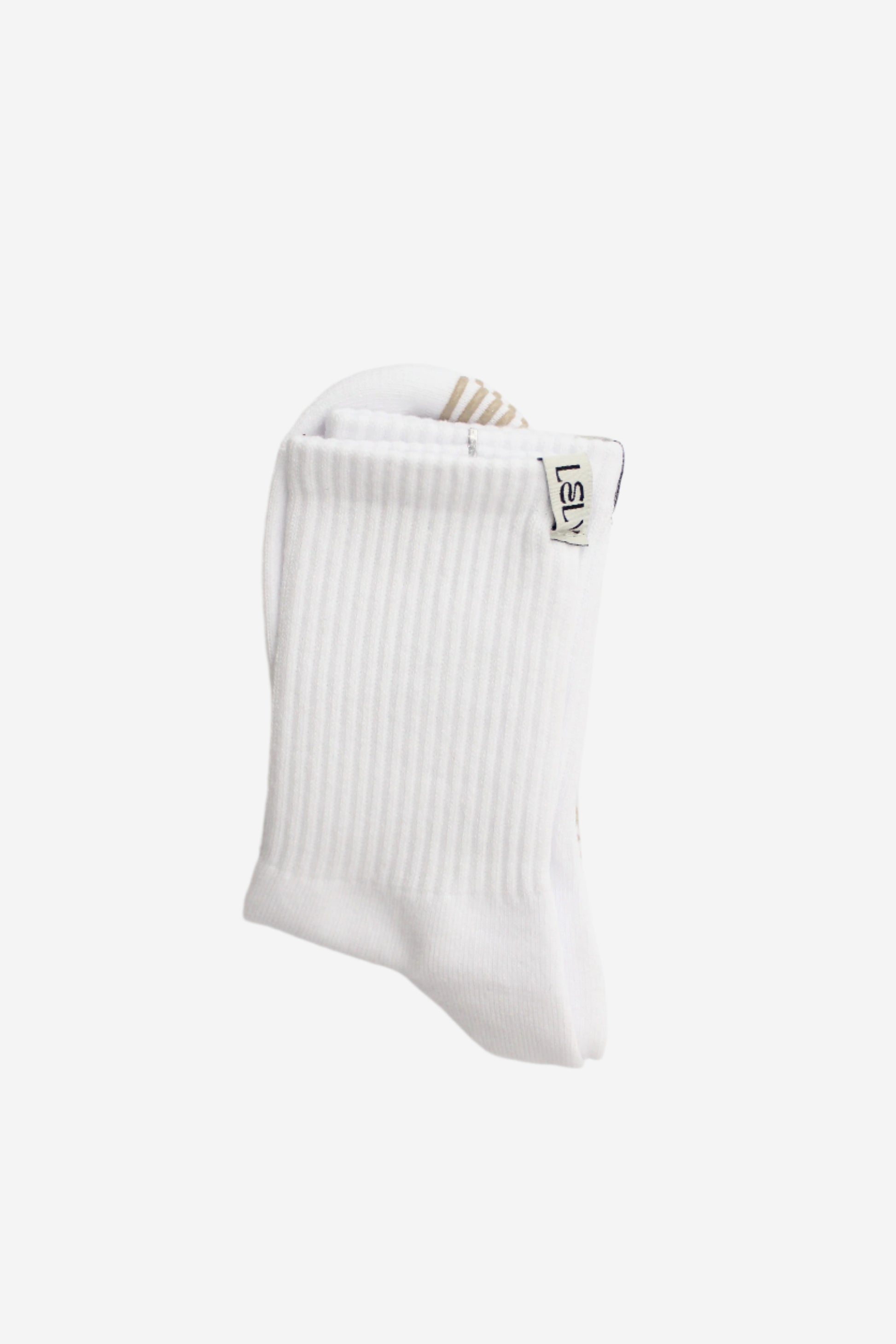 White ribbed crew grip sock 