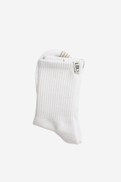 White ribbed crew grip sock 
