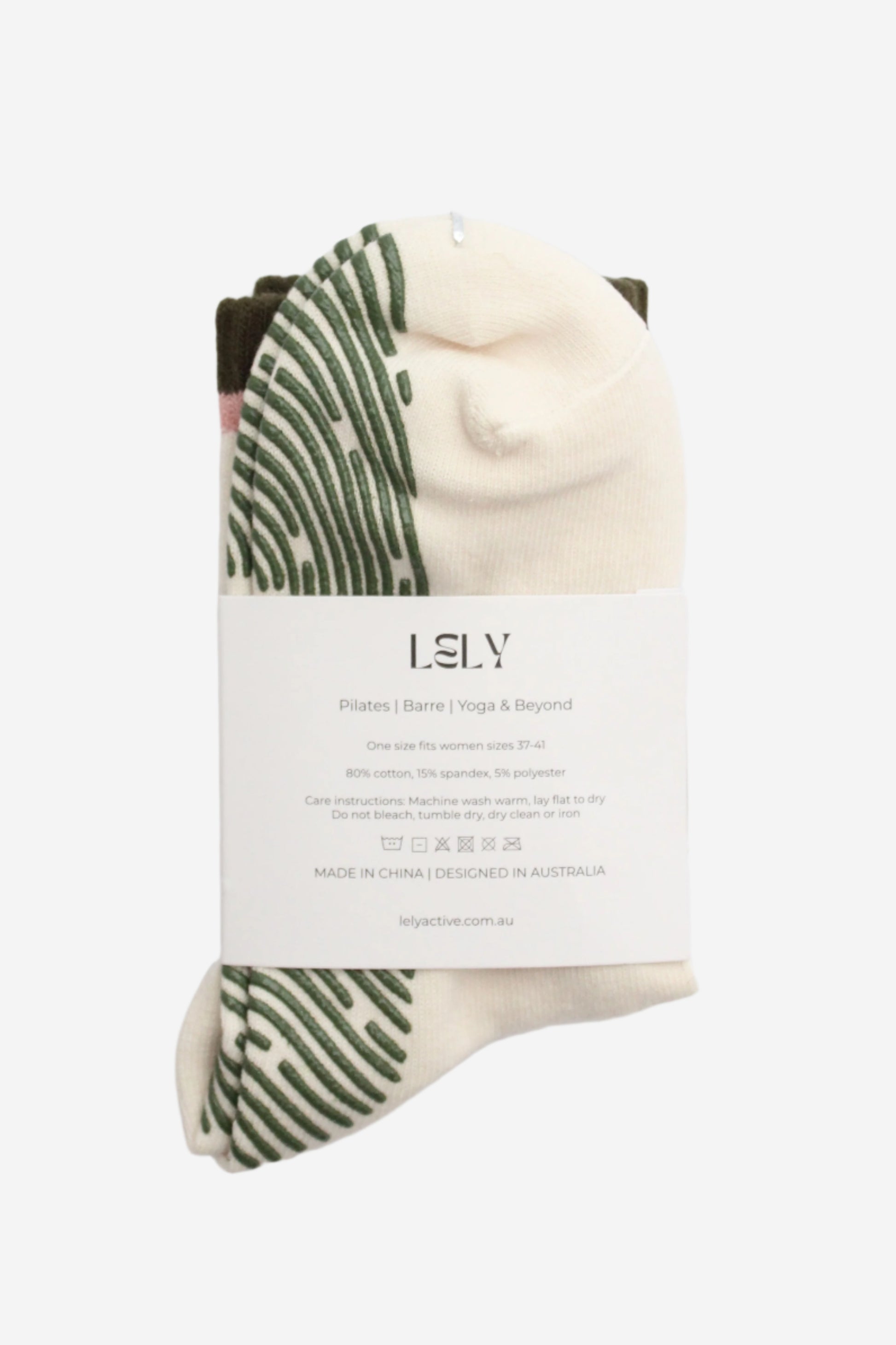 Pair of socks with green grip pattern