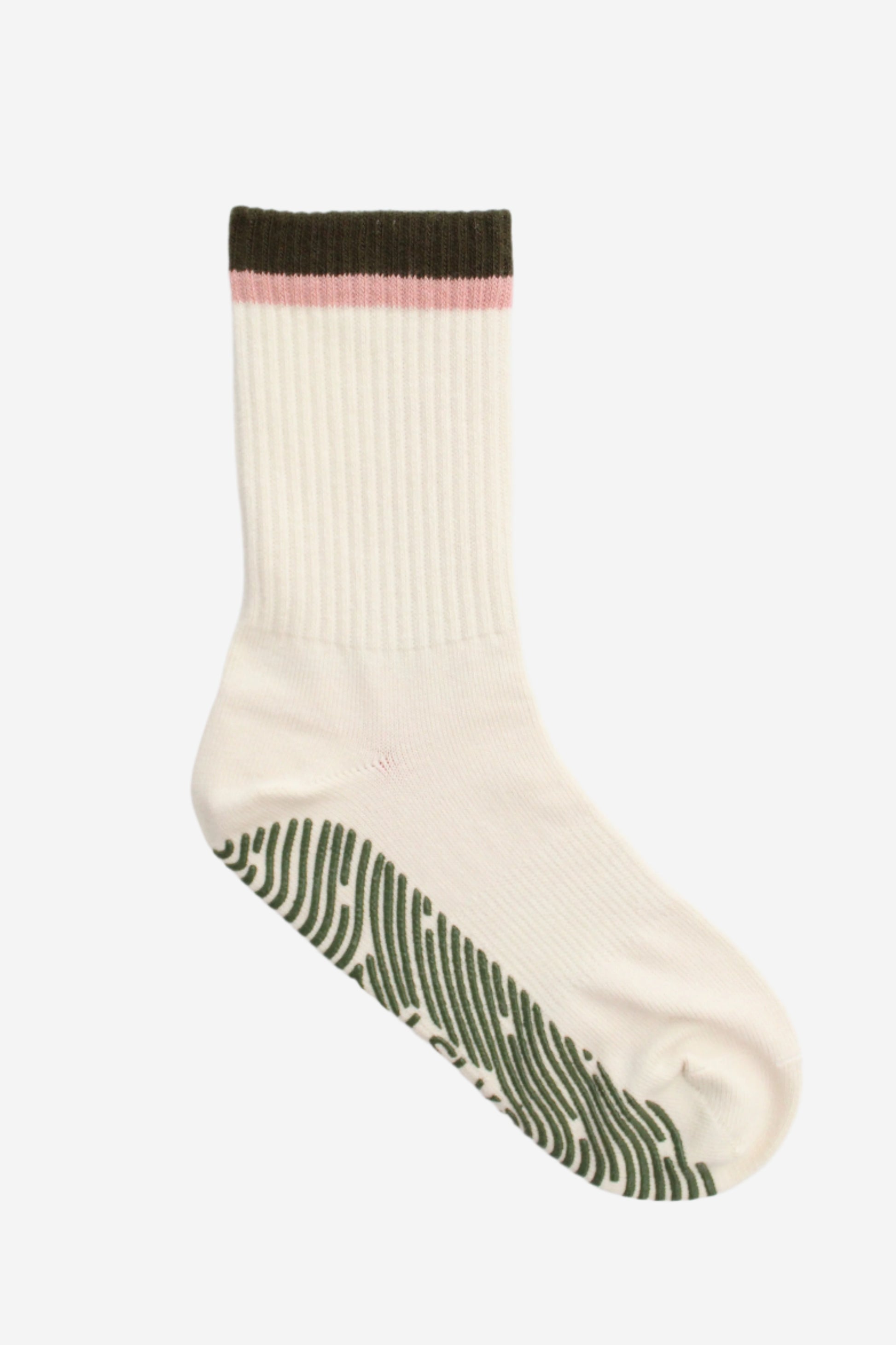White sock with green sole and green and pink top